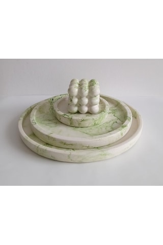 Marble Mermer Desenli Dekoratif Beton Büyük Boy Organizer 3 Lü Tepsi Seti,aksesuar,dekorasyon Gri