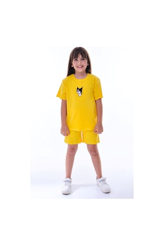 Ribana Beybi Overlok Detaylı Kuromi Nakışlı Alt-üst Takım Sarı
