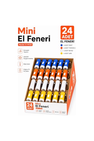 24 Adet Pilli Mini El Feneri Anahtarlık Lambası Aydınlatma Işığı Deprem Çantası Feneri Kulplu 9920