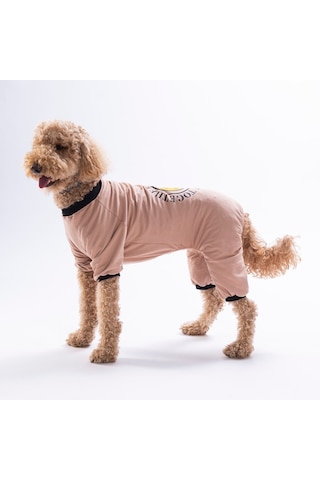 Kahverengi Smile Pijama Orta Ve Büyük Irk Köpek Pijaması - Köpek Tulumu - Köpek Kıyafeti 15 Kg-45 Kg