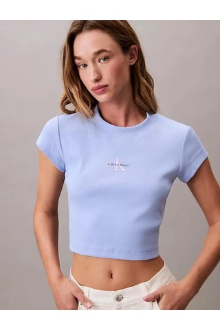 Calvin Klein Jeans Rib Kadın Mavi T-shirt Lv047ab802-7zq Mavi
