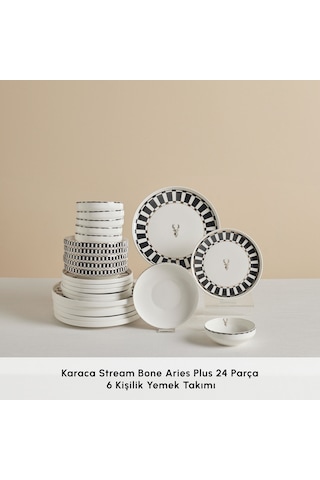 Karaca Stream Bone Aries Plus 24 Parça 6 Kişilik Yemek Takımı Beyaz