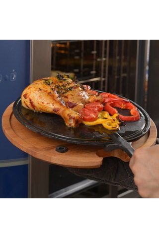 Lava Döküm Ahşap ve Döküm Demir Hot Plate Servis Tahtası. Çap(Ø)26cm.