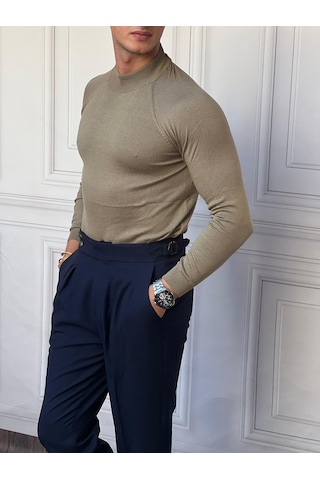 Modefendi Slimfit Kalıp Pamuklu Triko Yarım Balıkçı Triko Kazak Vizon