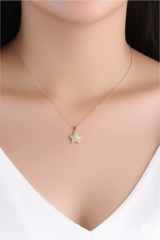 Çelik Zirkon Taşlı Yıldız Model Gold Renk Kadın Kolye 10351 Çok Renkli