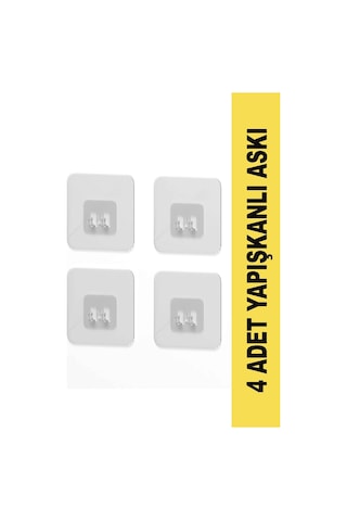 4 Adet 7x7cm Yedek Süper Güçlü Yapışkanlı Askı, 20KG Banyo - Mutfak Raf Tutucu Sticker, Delmesiz