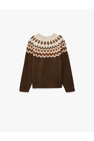 Koton Uzun Kollu Bisiklet Yaka Desenli Triko Kazak Yeşil 6wkg90093ht Yeşil