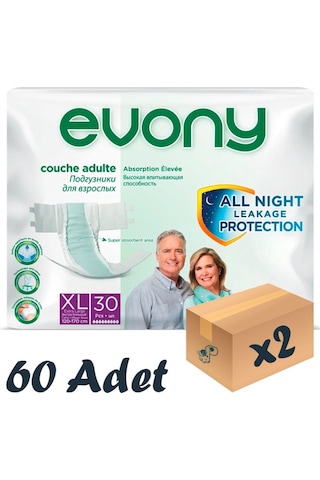 Evony Bel Bantlı 6 Damla Yetişkin Hasta Bezi XL 2 x 30 Adet
