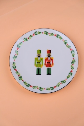Tabak Evi Porselen Altın Yaldızlı Kurşun Asker Pasta Tabağı 20,50cm Tekli Çok Renkli