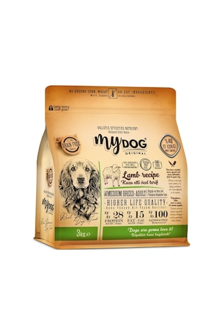 MyDog Original Az Tahıllı Kuzu Etli Orta Irklar İçin Köpek Maması 3kg