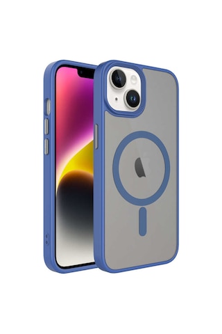 Zore Apple iPhone Uyumlu 14 Plus Kılıf Mat Arka Yüzey Wireless Şarj Özellikli Omsy Flet M-safe Kapak - Gri