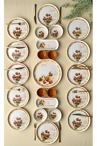 Vintage Model 12 Kişilik 23 Parça Kahvaltı Takımı Turuncu