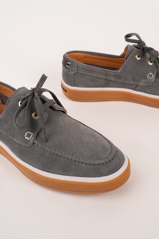 Muggo Craft Hakiki Süet Deri Bağcıklı Erkek Günlük Loafer Ayakkabı Gri