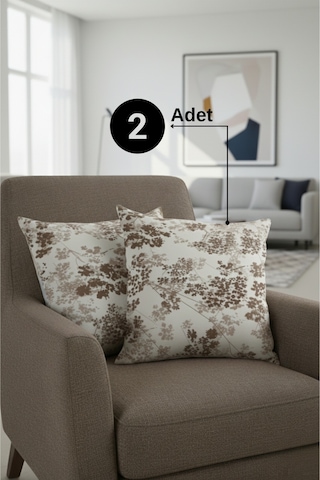 Chevron Bohem Dekoratif Punch Yastık Kırlent Kılıfı 2 Adet 45x45 Hayat Ağacı Kahverengi 45 x 45