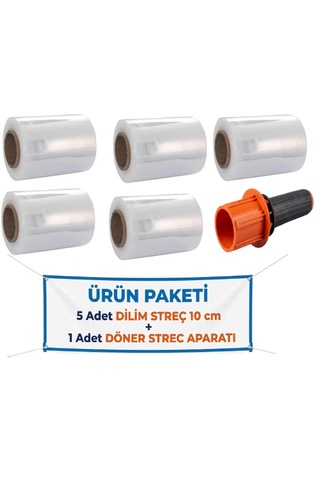 El Paketleme Ambalaj Streci & Oto Direksiyon Dilim Streç 10cm 5 Adet + Palet Streç Filim & Dilim Streç Döner Kollu Sarma Aparatı 1 Adet Kırmızı