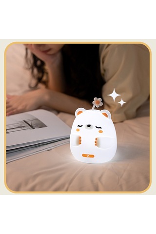 Wezone Karekterize Ayı Desenli Silikon Gece Lambası - Dokunarak Aç/kapat, Yumuşak Materyal, 2 Işık Tonu, Parlaklık Ayarlı, Göz Koruyucu Işık, 30 Dakika Zamanlayıcı, 1200mah Pil, Beyaz Beyaz