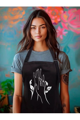 Vau Fartuk Manikürcü İçin Baskılı Önlük 181675882 Siyah