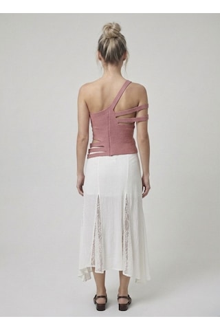 Neden Tekstil Asimetrik Tek Omuz Triko Crop Bluz - Gül Kurusu