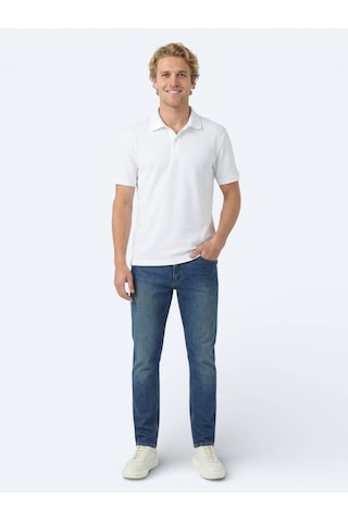 Kip Beyaz Düz Polo Yaka Pamuk Karışımlı T-shirt Beyaz