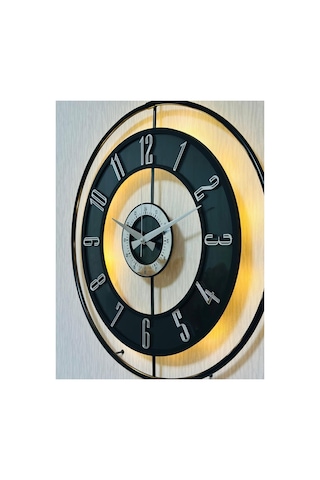 Pey Aksesuar Metal Camlı Duvar Saati 50 X 70 Cm Orta Boy Işıklı Gerçek Cam M51-siyah-şeffaf-siyah-gümüş Siyah