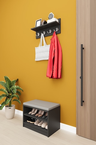 Lüks Puflu Ayakkabılık ve Askılık %100 MDF 2 Raflı Portmanto Seti A33