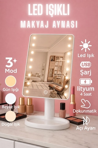 Dokunmatik Led Işıklı Usb Li Masa Üstü Makyaj Aynası Makyaj Aynası Ledli Çok Renkli