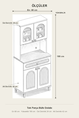 Barista Led Aydınlatmalı Kahve Köşesi Dolabı Retro Büfe 195cm Mdf Krem