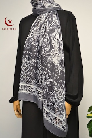 Etnik Desenli Pamuklu Şal 70x190 Cm Gri