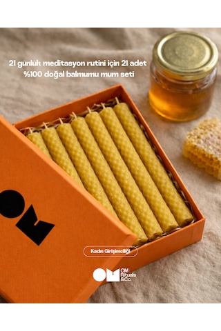 21 Gün Meditasyon Seti %100 Doğal Bal Mumu Mum 21 Adet Ritüel & Niyet Mumları Sarı