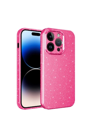 Apple Uyumlu iPhone 14 Pro Max Kılıf Kamera Korumalı Simli Lüks Zore Koton Kapak Pembe Koyu