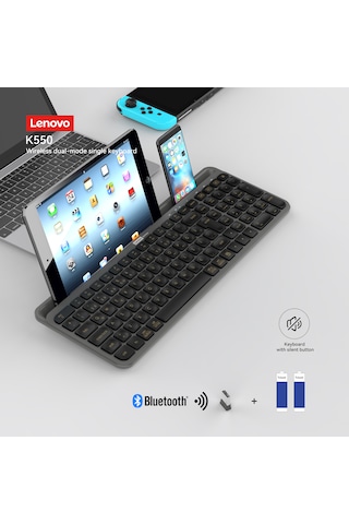 K550 Tablet Standlı Bluetooth + 2.4 Ghz Kablosuz Dual Modlu Sessiz Klavye