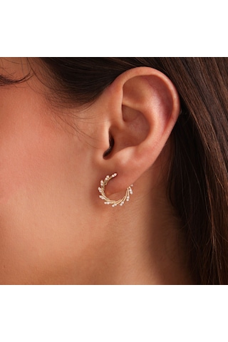 Sembol Gold Altın Halka Küpe Özel Tasarım Taşlı 1.7 Cm