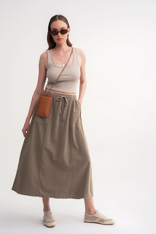 4633 Kadın Yandan Cepli Parçalı Etek Antik Vizon Antik Vizon