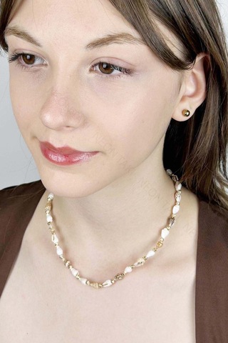 Deniz Kabuğu Kolye 425, Bej - Beyaz Çok REnkli