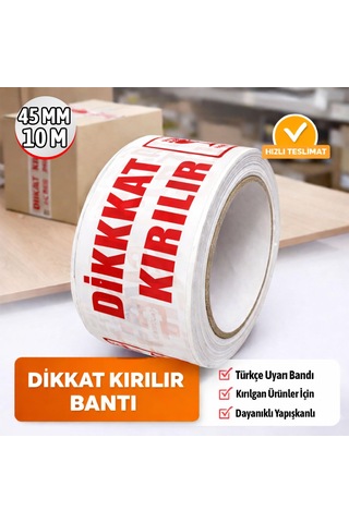 Tr 5 Adet Dikkat Kırılır Koli Bandı 45x100 Mt Kırılabilir Uyarı Baskılı Güçlü Paketleme Bantı