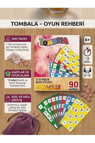Eğlenceli Tombala 2-12 Kişilik 90 Adet Taşlı Tombala Eşleştirme Aile Kutu Oyunu Seti