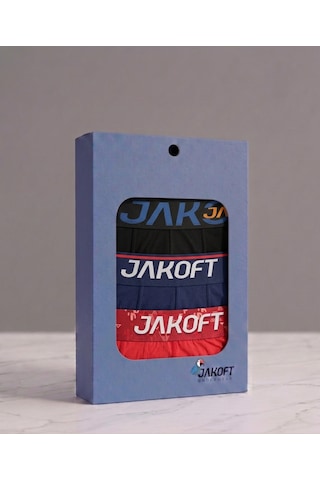 Jakoft Classic Pamuklu Erkek Boxer 3'lü Paket Kırmızı - Siyah - Lacivert