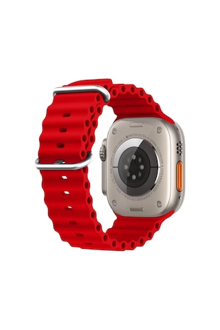 Microsonic Apple Uyumlu Watch Series 7 41mm Kordon Ocean Band Kırmızı