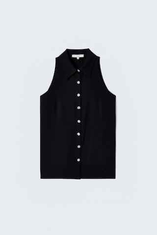 Sateen Halter Yaka Gömlek - Siyah-137481