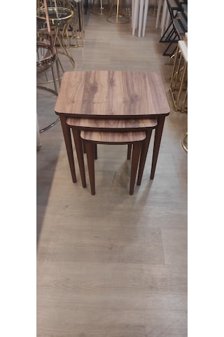 3 Lü Mdf Lam Zigon Sehpa Takımı , Ahşap Zigon Sehpa Amalfi Cevizi