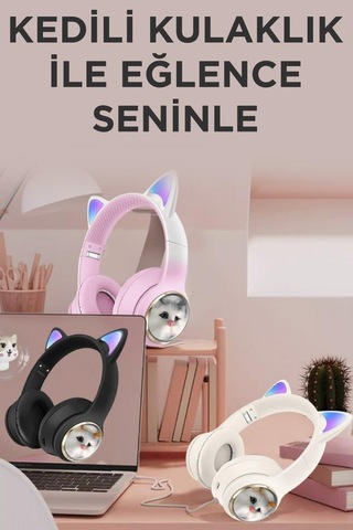 Torima HD11 Sevimli Kedi Karükatür Bluetooth 5.3 Kulak Üstü Kulaklık