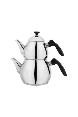 Schafer Çelik Çaydanlık Takımı Ortaboy Siyah Renk Tea Chef