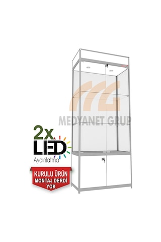 Camlı Vitrin Camlı Dolap Camlı Koleksiyon Vitrini 200X80X40 Gri