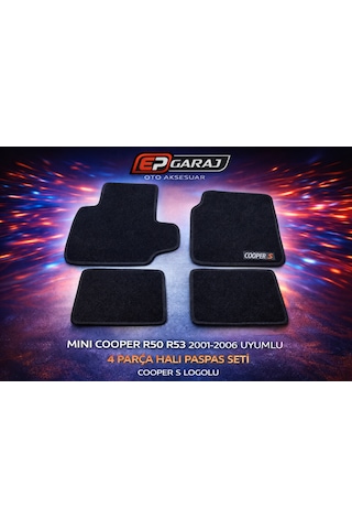 Mını Cooper R50 R53 2001-2006 Uyumlu 4 Parça Halı Paspas Seti Cooper S Logolu