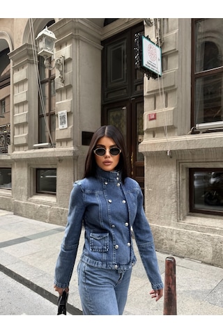 Out Of Standart Kadın Regular Fit Denim Düğme Detaylı Ceket İce Blue