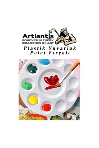 Yuvarlak Resim Paleti Fırçalı 1 Paket 10 Hazneli Boya Paleti Sanatsal Boyalar İçin Palet Akrilik Boya Yağlı Boya Guaj Boya Fırçalı