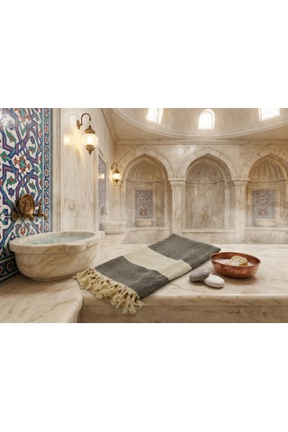 Ludıa %100 Pamuklu Diamond Desenli Saçaklı Siyah Peştemal 100x195 Cm Plaj Ve Banyo Havlusu