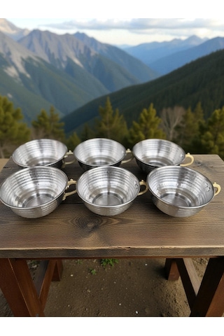 Krom Tas 6'lı Set, Dövme Tasarımlı, Şık Ve Dayanıklı Ayran Tası 400 Ml Gümüş