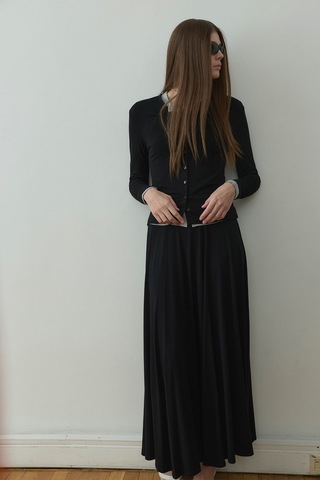 Suud Collection Siyah Kate Dökümlü Uzun Etek
