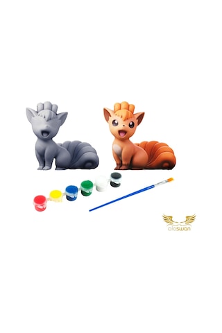 Vulpix Pokemon Kendi Biblonu Kendin Boya Seti - 3 Boyutlu Sevimli Biblolar + 5 Akrilik Boya + Fırça